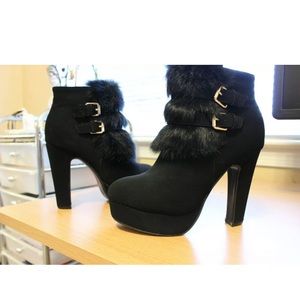 US 5 Women Super High Heel Platform Pump Party Winter Fur Fleece-lined Zipper